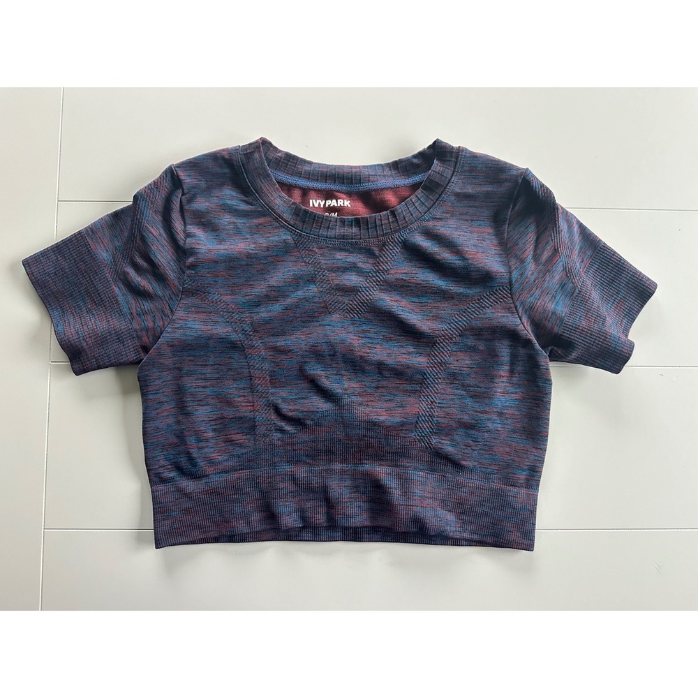 Ivy Park Womens Seamless Short Sleeve Crop Top Space Dye Blue Burgundy S/M